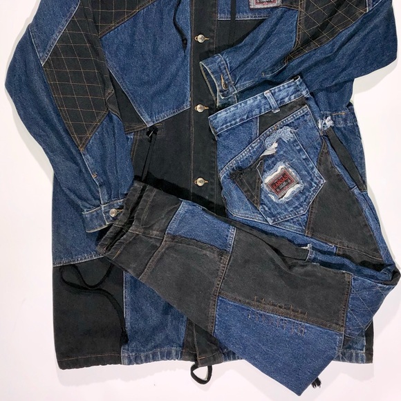 VTG UNION MADE DENIM 2 PIECE PATCHWORK GOTH CYBER - Picture 2 of 8